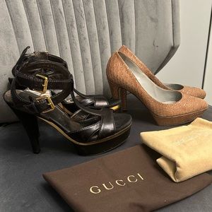 2 Pairs: Gucci IMAN Heels + Sergio Rossi Broadway Platform Pumps